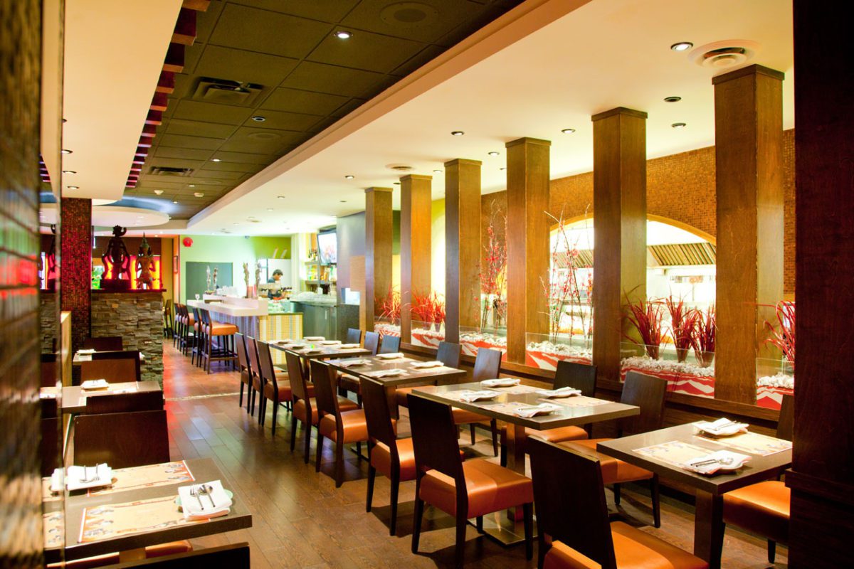Modern Asian restaurant interior.